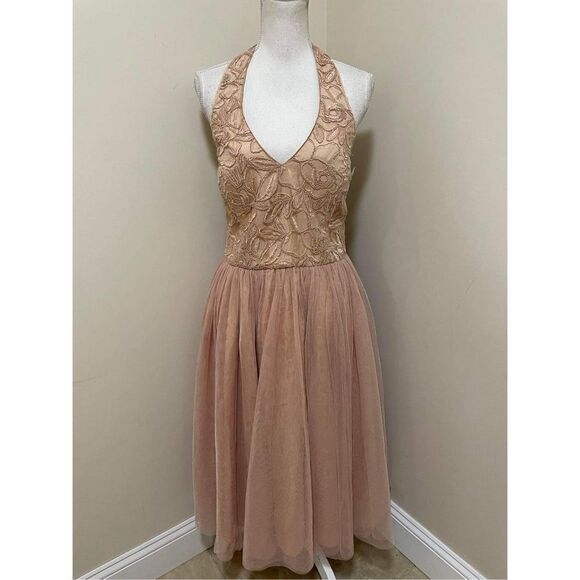 Donna Morgan Sleeveless Sheer Mesh V-Neck Midi Dress Size 16 - Picture 1 of 5